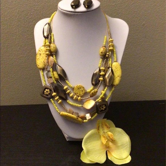 Firstmeet. Yellow Multi Strands Beads Necklace - Picture 8 of 8